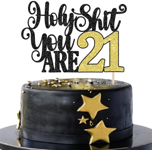 Xsstarmi 1 Pack 21st Birthday Cake Topper Glitter Holy You Are 21 Years Old Cake Pick Decoration for Cheers to 21 Fabulous Twenty One Happy 21st Birthday Party Cake Decorations Supplies