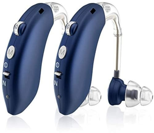 Hearing Aids for Seniors, Invisible Rechargeable Hearing Amplifier with Noise Cancelling for Adults Hearing Loss, Digital Ear Hearing Assist Devices Volume Control Flesh (Blue)