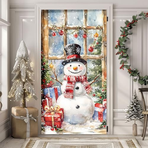 Housse de porte d'entrée de Noël, Père Noël, bonshommes de neige, sapin de Noël, décoration de porte d'hiver, bannière de porte d'entrée, toile de fond à suspendre pour fournitures de fête