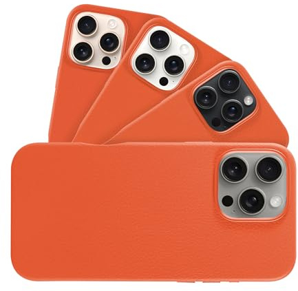 LONLI Urban - for iPhone 16 Pro - European Genuine Pebble Leather Phone Case - European Elegance, Modern Design - Compatible with Magsafe - Orange
