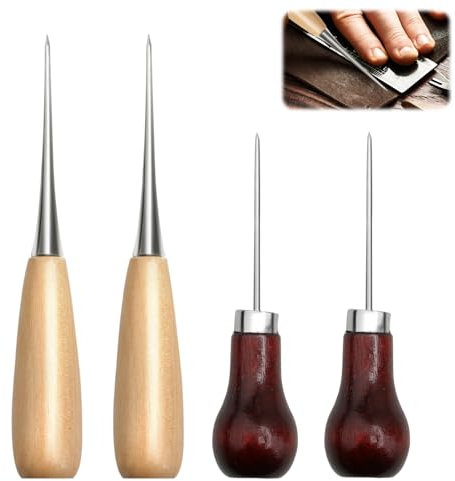 4PCS Bradawl Tool, 2 Types Wooden Awl Tool, Gourd Shape Awl Tool,Brown Beige Sewing Awl for Wood,Reusable Sewing Awl Tool for Leather Punching Sewing Paper Crafts or DIY Manual Needle Punching