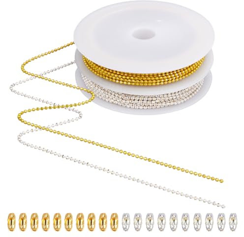 SOFPLATE 30 Fuß/9 m 1.5mm Goldene Kugelkette Rolle Hundemarke Perlenkette Messing Klein Rund Facettiert Zugverlängerung Metall Silberfarbene Perlengliederketten Verbinder Für Die Schmuckherstellung Ha