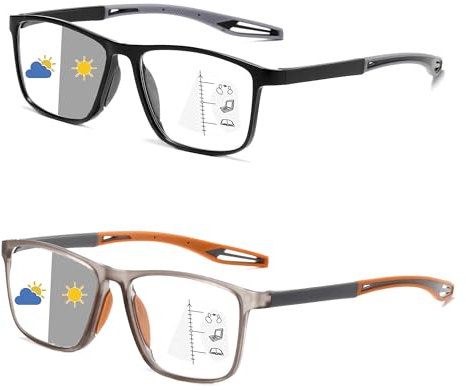 CAMKIDS Gleitsichtbrille Progressive Multifokus Lesebrille Herren 2 Pack TR90 Sportstil Bequem und leicht Anti-Blaulicht Lesehilfen für Herren+1.0