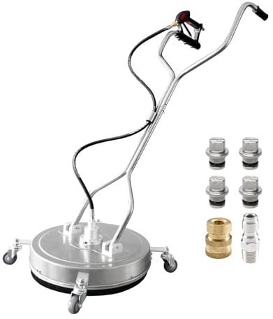 20 Pressure Washer Surface Cleaner, Dual Handle with 4 Wheels, Stainless Steel Housing Includes 4 Nozzles & 2 Hose Adapters, Perfect for Driveways, Sidewalks, Patios, and Deck Cleaning