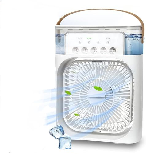 Werwing Mini ventilateur de bureau USB 5 en 1 avec brume, 3 vitesses et oscillation descendante pour bureau, dortoir et maison, humidification, blanc