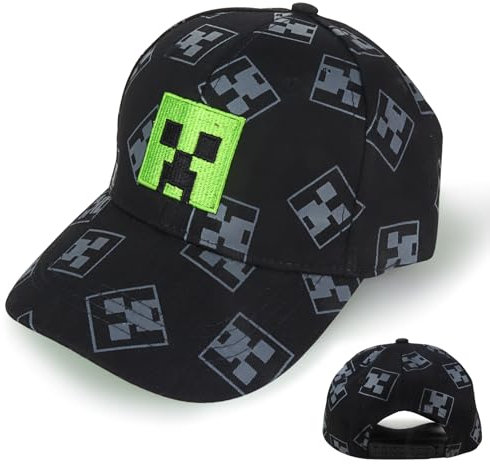 Cartoon Baseball Cap Kinder Snapback Kappe, Jungen Baseballmütze Sonnenmütze, Miner Outdoor Sports Casual Baseballmütze, Pixelig Grid Sonnenhut (DE/NL/SE/PL, Numerisch, 52, 54, Schwarz)
