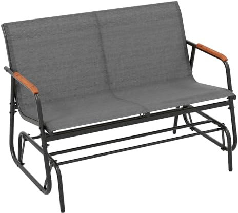 GIANTEX Banc à bascule d'extérieur 2 places, avec cadre en métal et siège en tissu, avec mécanisme à bascule, pour terrasse, balcon, charge maximale : 300 kg