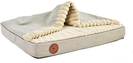 BORN2REST Hundebett Mittelgroße Hunde, Bettmatte Orthopädische Matratze für Hunde, Hundebett Flauschig Haustierbett mit Kapuze, Rutschfestes Waschbar, Reißverschluss Matten (Beige, 70 x 60 x 8 cm)