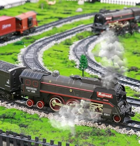 LTFIOON Trenino Elettrico, Trenino Elettrico Natalizio con Affumicato, Luci e Suoni, Locomotiva a Vapore, Treni Elettrico Giocattolo, Regalo per Bambini 3-12 anni (Modello con telecomando)