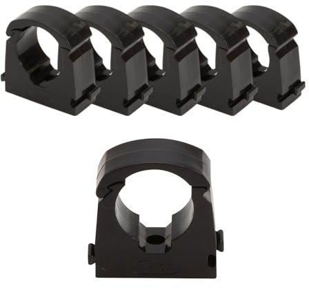 Talon Hinged Pipe Clips – Secure Pipe Fixing Brackets for 15mm Pipes | Snap-Fit Hinged Clip Design | Easy Screw Fixing Base | Strong Grip & Durable Build | Project DIY (5 Pack, Black 15mm)