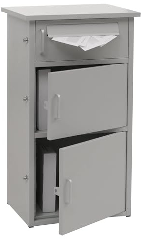 Paketkasten HWC-O51AM, Paketbox Paketfach Paketstation Briefkasten 3 Fächer, Stahl 89x49x38cm - hellgrau