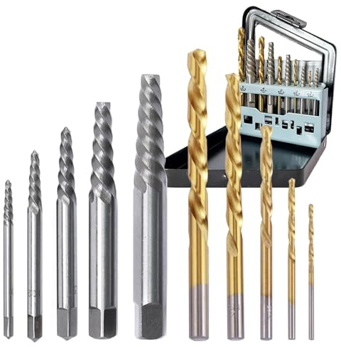 Yuentoen 10 Piezas Extractores de tornillo y Brocas Izquierda,Brocas helicoidales de titanio forjado,Extractores de tornillo,tornillos, pernos, tuercas