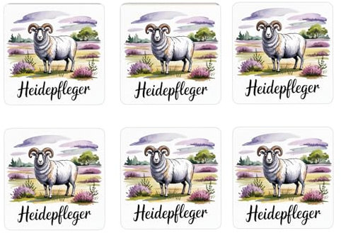 Lüneburger Heide Heidschnucke 6er Set Untersetzer aus Holz - Heidepfleger Rustikale Holzplatte mit Spruch für Naturfans