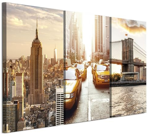 LUMASOUL Wandbilder 3er Set für Wohnzimmer New York 120x80 cm | 3-teiliges Leinwandbild für Schlafzimmer, Flur, Büro und Küche