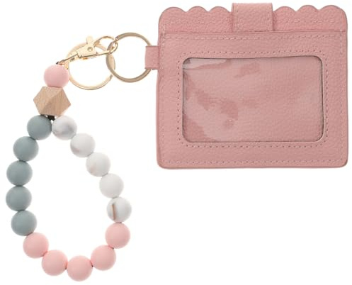 Ciieeo Holzperlen Armband Kartenhalter Schlüsselanhänger mit Kartenetui Buntes Perlendesign Handliches Ausweishalter Armband Multifunktionaler Taschenanhänger