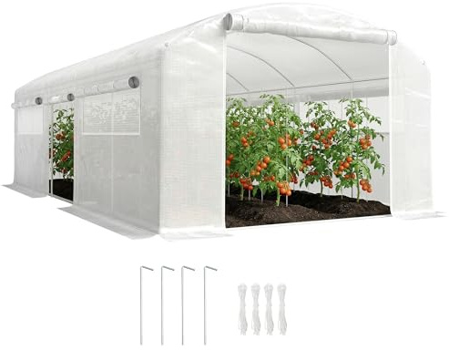 Outsunny Invernadero de Exterior 6x3x2 m 3 Puertas Enrollables Blanco