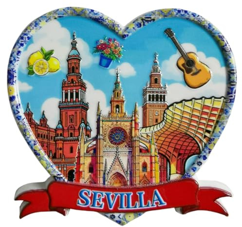 Imán para nevera con forma de corazón de Sevilla, España, recuerdo 3D, decoración creativa