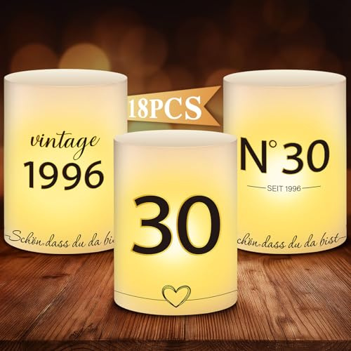 Anruzon 18 Stück Windlichter Tischdeko 30. Geburtstag – Retro Tischdekoration für Männer & Frauen – Happy Birthday Tischdeko für Teelichter & Kerzen, Partydeko Set