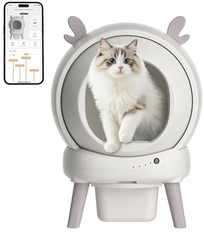 RBFGYIOP Selbstreinigendes Katzenklo 65L für Katzen bis 15,4 kg | App-Steuerung, geruchsfrei, Sicherheitssensoren, Infrarot-Bremse & Gewichtserkennung – automatisch & sicher für Zuhause