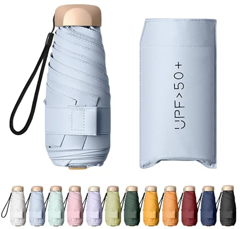 Enreluya Paraguas Plegable de Bolsillo, Sombrilla de Mano 6 Varillas, Protección UV 99% Impermeable, Mini Paraguas Protección Solar UV con Funda, Ideal Viajar y Bolsos Pequeños