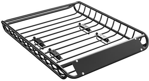 SPORTNOW Dachgepäckträger mit Windschutz für SUV 116x92x11,5 cm Schwarz | Universal Dachkorb, Bis 68 kg, Rostfrei, Auto Gepäckträger aus Stahl, Dachträger Gepäckkorb, Für Trucks
