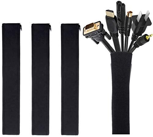 JOTO Kabelschlauch 4 Stück Kabel Management, 50CM Flexible Neopren Kabelmanagement Organisation, Bissfest für Katze Hund, Cable Sleeve für Computer,TV,Büro,Schreibtisch -Schwarz