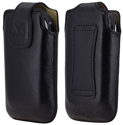 Suncase Original Tasche für/TELME X200 - Emporia TELME X200 / Leder Etui Handytasche Ledertasche Schutzhülle Case Hülle/in schwarz