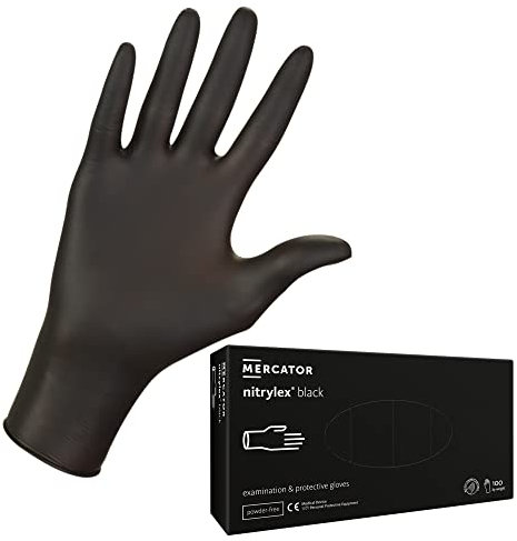 MERCATOR MEDICAL Gants nitrile noirs NITRYLEX BLACK, taille : S - 100 pieces, gants jetables, gants de protection, non poudrés, couleur noire opaque, texturés sur le bout des doigts, sans latex