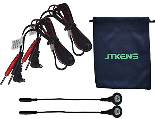 JTKENS Ersatz-Elektrodenleitungskabel, 2 mm Pin & 2 Kabeladapter für TENS 7000 und elektronische TENS-Therapiegeräte mit gratis Tasche, 2 Stück