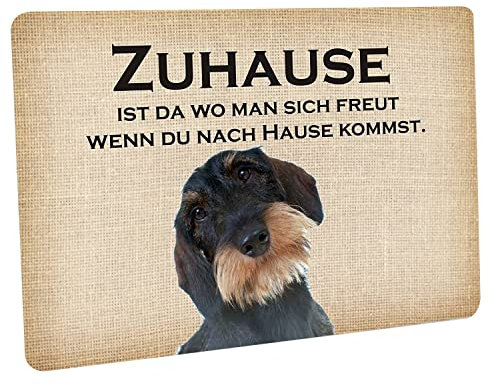 Crealuxe Fussmatte Zuhause Dackel - Fussmatte Bedruckt Türmatte Innenmatte Schmutzmatte lustige Motivfussmatte