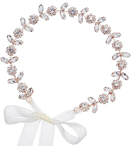 SWEETV Haarschmuck Hochzeit Kristall Stirnbänder Haarband Kristall Haarschmuck Braut, Roségold