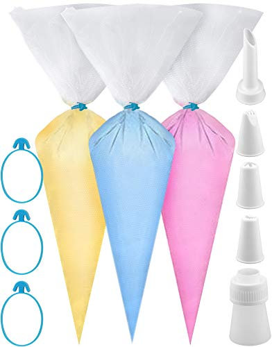 Weetiee Lot de 100 Poches à douille jetables et ultra épaisses, 40,6 cm, avec 8 embouts de décoration, 1 coupleur et 3 attaches de douille pour la décoration et le glaçage de gâteaux