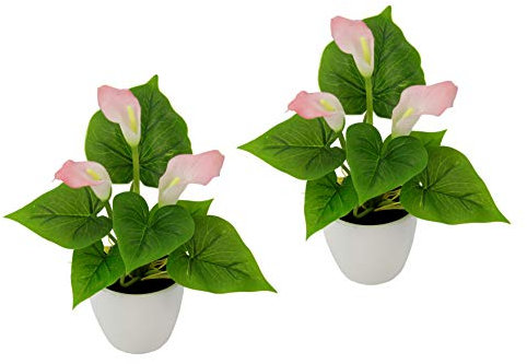 Flair Flower Mini Topf, 2er Set, Rosa, Kunst-Blume, Calla, Künstliche-Pflanze, Polyester, Kunststoff, hell, 20 cm hoch, 16 cm breit