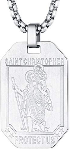 FaithHeart Heiliger Christophorus Anhänger, Edelstahl St Christophorus Halskette, Kette mit Hundemarke Anhänger, Amulett mit Geschenkebox für Vatertag Weihnachten