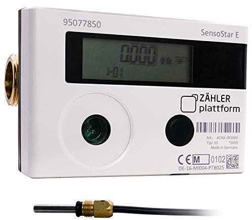Wärmezähler Eichung 2025 Wärmemengenzähler WMZ Einstrahl Nenndurchfluss Qn 1,5 m³/h, Anschluss 3/4 Zoll, Baulänge 110 mm, Temperaturfühler Ø 5,2 mm