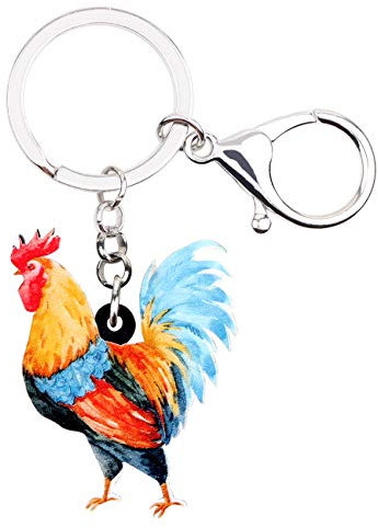 BONSNY Acrylique Coloré Poulet Porte-Clés Cadeaux pour les Femmes Animaux de Compagnie Amoureux Mignon Animaux de la Ferme Coq Bijoux pour Sac À Main de Voiture Sacs Accessoires Clés (Orange)