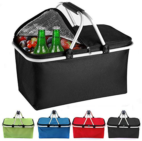 Haokaini Isolierte Picknickkorbtasche - 30L Zusammenklappbarer Campingkühler Thermalbox Einkaufskorb für Strandtagesausflug Outdoor-Aktivitäten Campingreisen