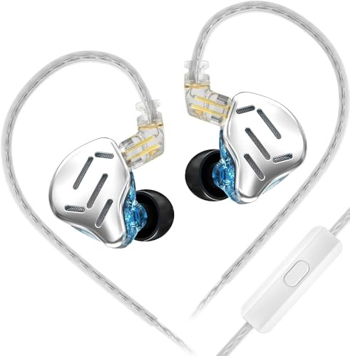 G.K KZ Zax - Auriculares de Metal 7BA+1DD híbridos con 16 Controladores HiFi Bass en el oído, Auriculares Deportivos con cancelación de Ruido (con micrófono, Plateado)