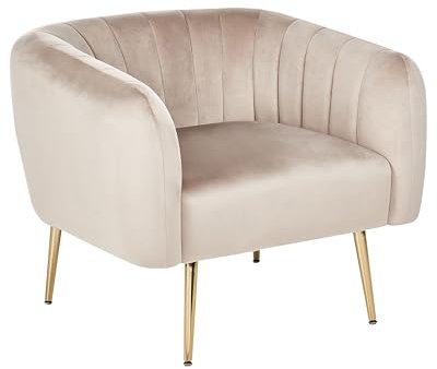 Fauteuil Club Cabriolet Pieds Acier Doré Design Tapissé en Velours Taupe Laconia