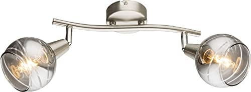 Trango 2-flammig 1010-28 Deckenleuchte in Edelstahl-Optik *Wow* inkl. 2X E14 Lampenfassung Deckenlampe mit rauchigen Glasschirmen Deckenstrahler, Wohnzimmerlampe ohne Leuchtmittel