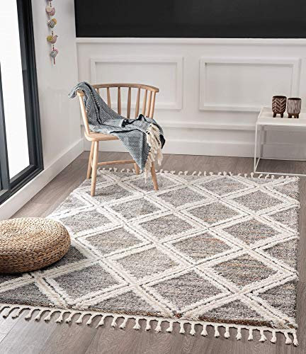 the carpet Vera Handmade-Look, Super Weicher Wohnzimmer Teppich, 3D Effekt, Hochflor, Langflor, Skandinavisch, Rauten Muster, Grau, 160 x 230 cm