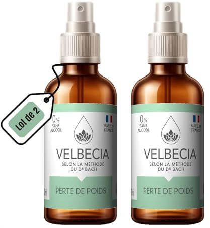 Velbecia® - Fleurs du Dr Bach Aide Perte de poids 50 ml +1 OFFERT - SANS ALCOOL - Gérer sa frustration, culpabilité, découragement, tentation, démotivation - Spray Utilisation facile