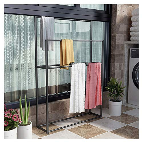 Support de serviette de piscine à 2 étages en métal avec base robuste, robuste et résistant à la rouille pour cuisine, noir piscine 65 x 20 x 110 cm