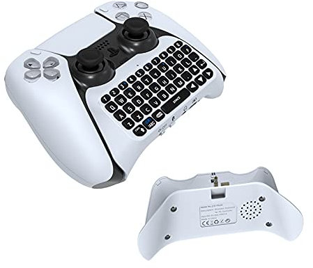Bluetooth Keyboard Compatible with PS5 Controller, Ergonomic Wireless Mini Keypad Rechargeable Gaming Message Chatpad Keypad with Speaker & 3.5mm Audio Jack Port for PlayStation 5 Controller