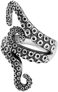 81stgeneration Wickelring aus Sterlingsilber mit Oktopusbeinen und -Armen | 925 Silber Statement Sommerschmuck | Ocean Kraken Halbfinger-Design | Maritimer Strand Daumenring | Extra Breite Wickelringe
