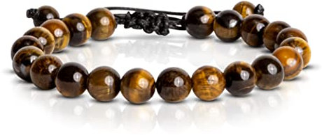 Verstellbares Perlenarmband (8mm) - Natürlicher Edelstein - Größe 17 bis 25cm - Für Männer und Frauen - Farbe (Tiger Eye)