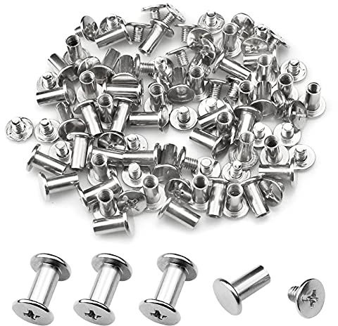 inodiref 50 Set Chicago Viti Vite di Rilegatura Vite Piatta Rivetti di Rilegatura in Acciaio Inossidabile per Pelle Fai da te, Libro, Album Fotografico, Cintura, Argento (M5*10)