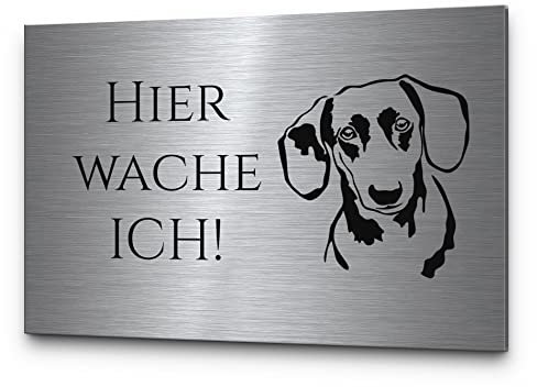 Vorsicht vor dem Hund Personalisierbar Dackel Langhaardackel Vorsicht Hund | Hochwertige Gravur auf Edelstahl rechteckig | Hinweisschild Langlebig wetterfest ideal für draußen