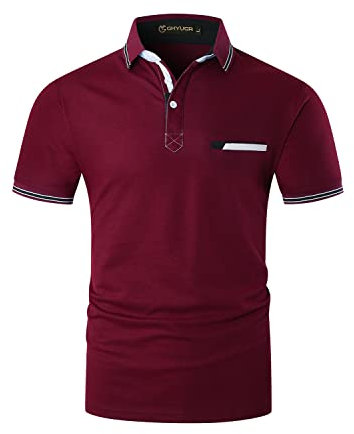 GHYUGR Men's Short Sleeve Polo Shirts Contrasting Colors Collar Golf Rugby Polos,Red 1,L