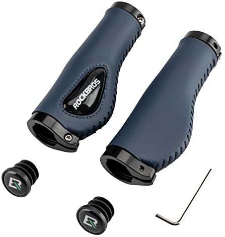 ROCKBROS Ergonomische Fahrradgriffe 22,2 mm, rutschfeste MTB Lenkergriffe mit Gel & PU Leder, Komfortgriff mit Lock-On Design, Stoßdämpfende Lenker Griffe für Fahrrad, Mountainbike, E-Bike, Rennrad